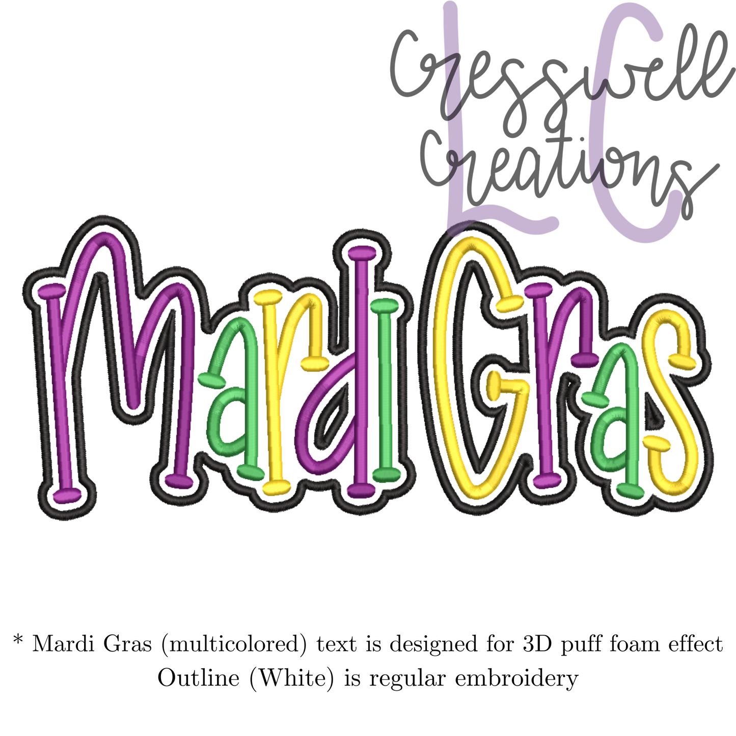 Mardi Gras 3D Puff  Machine Embroidery Design