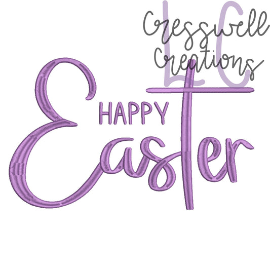 Happy Easter Cross Script Machine Embroidery Design