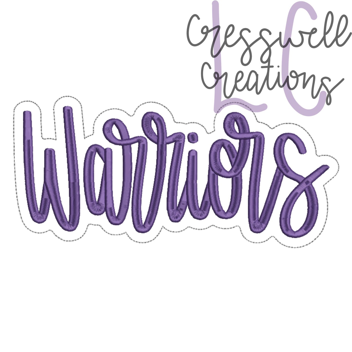 Warriors Satin Lettering With Bean Stitch Applique