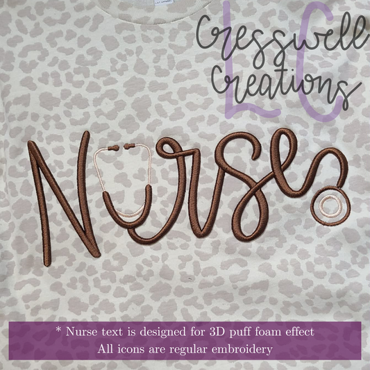 Nurse Stethoscope Puff Machine Embroidery Design