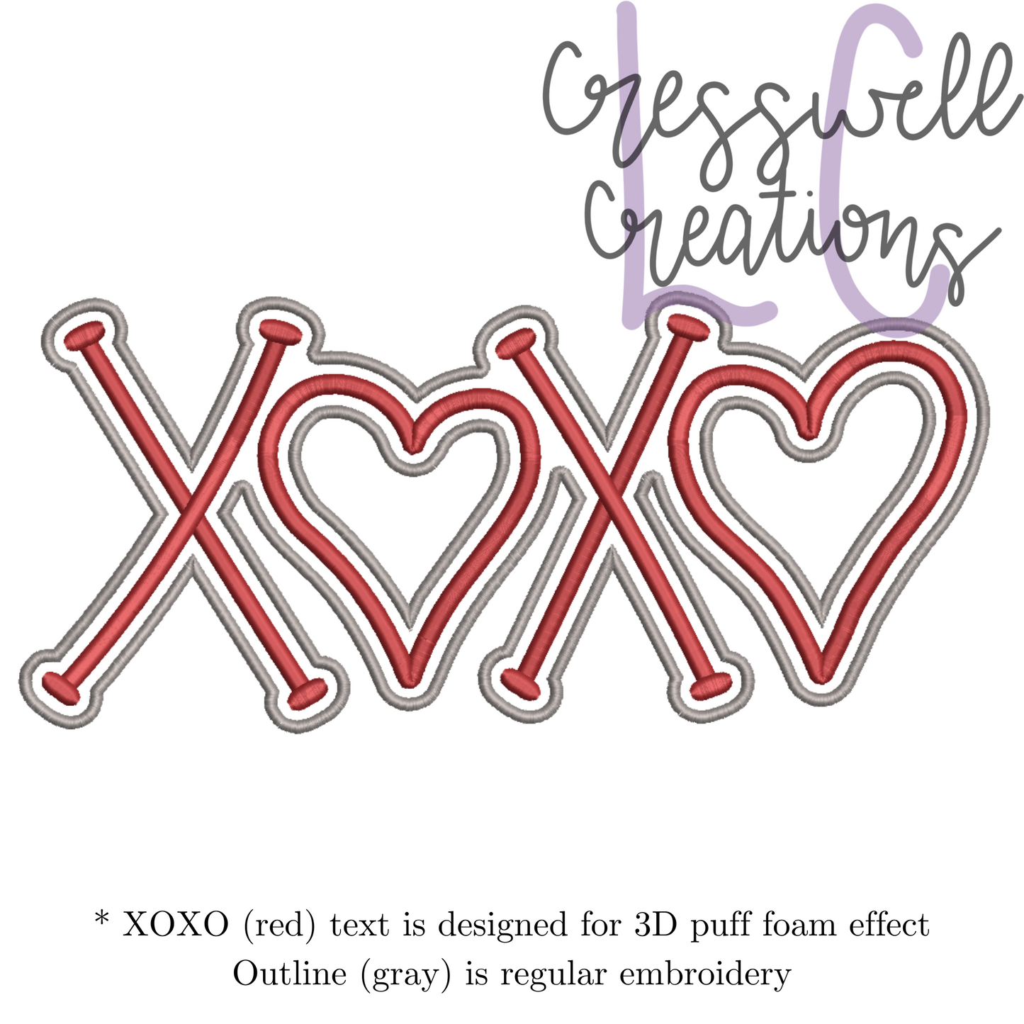 XOXO Hearts 3D Puff  Machine Embroidery Design