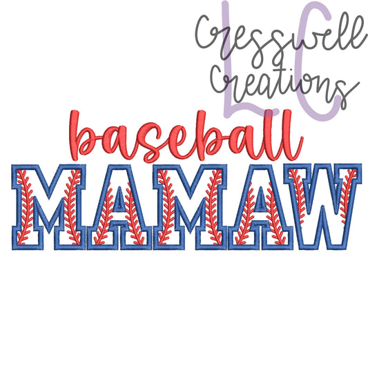 Baseball Mamaw Applique Machine Embroidery Design // Includes Laces Design for Sleeves