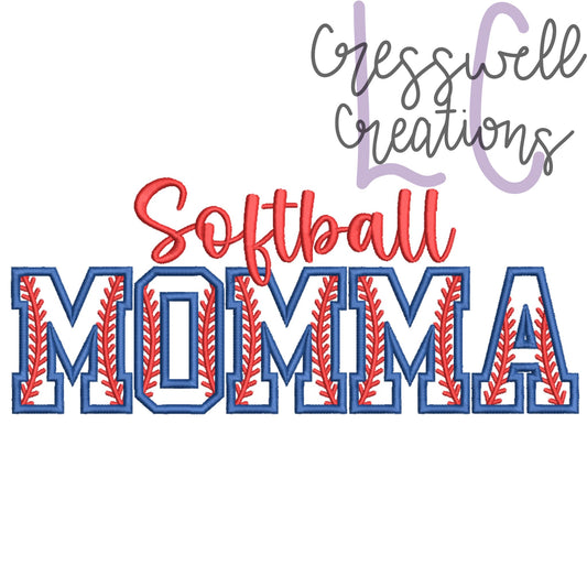 Softball Momma Applique Machine Embroidery Design // Includes Laces Design for Sleeves