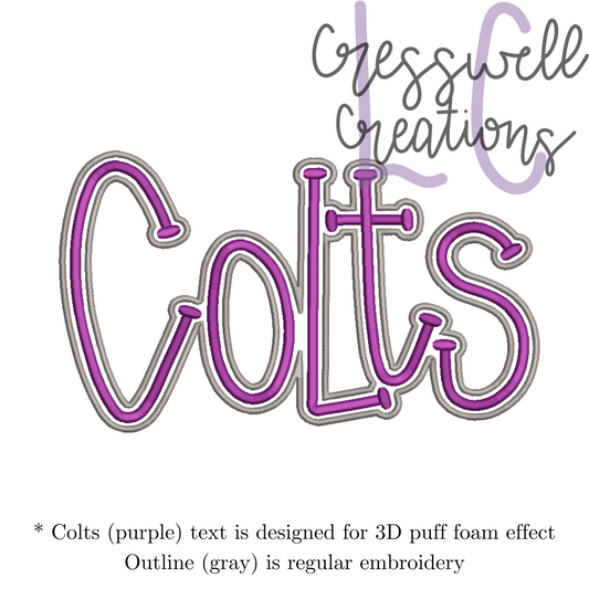 Colts 3D Puff  Machine Embroidery Design