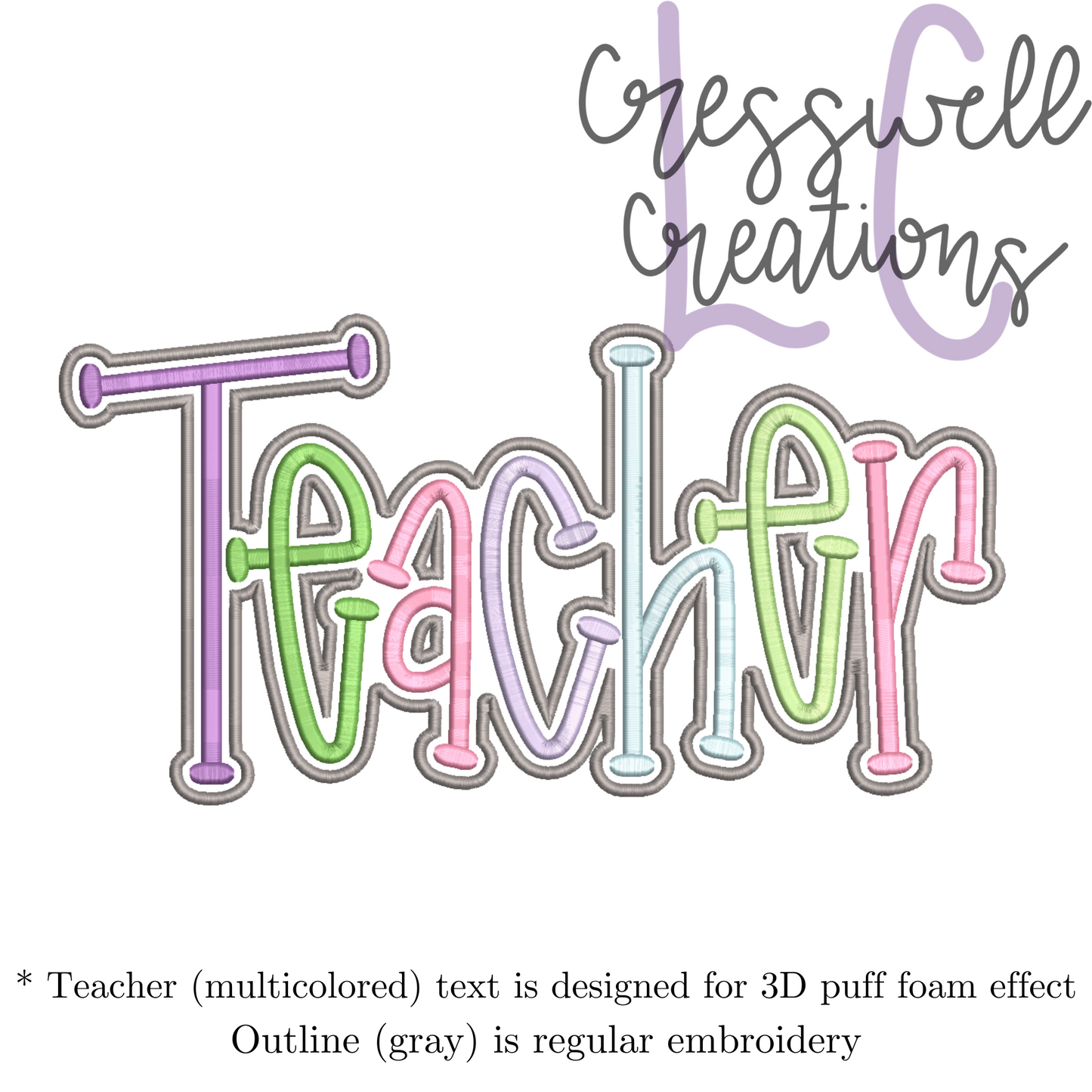 Teacher 3D Puff  Machine Embroidery Design