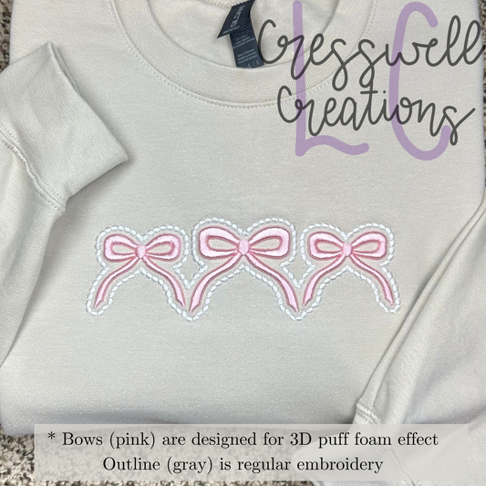 Bows 3D Puff  Machine Embroidery Design