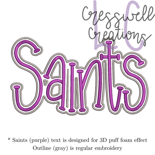 Saints 3D Puff  Machine Embroidery Design