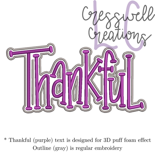 Thankful 3D Puff  Machine Embroidery Design