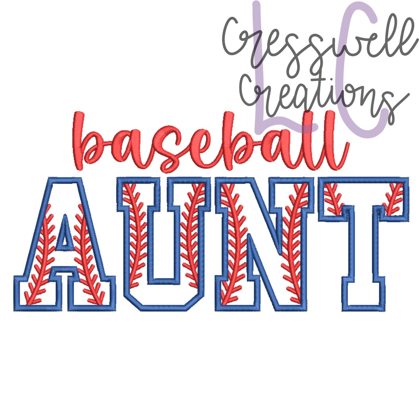 Baseball Aunt Applique Machine Embroidery Design // Includes Laces Design for Sleeves