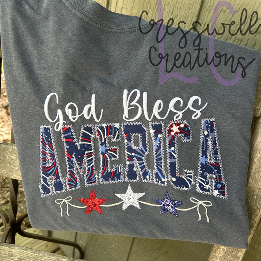 God Bless America Zig Zag Applique Machine Embroidery Design