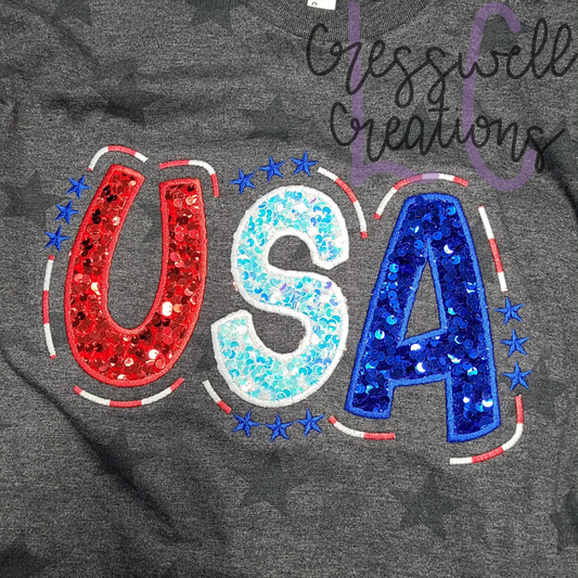 USA Doodle Applique With Stars Machine Embroidery Design