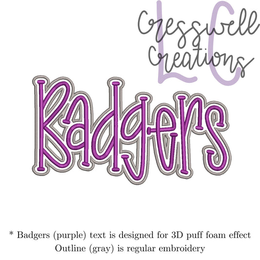 Badgers 3D Puff  Machine Embroidery Design