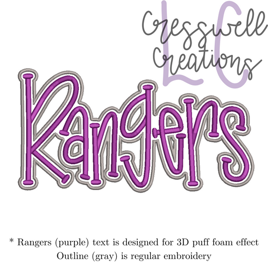 Rangers 3D Puff  Machine Embroidery Design