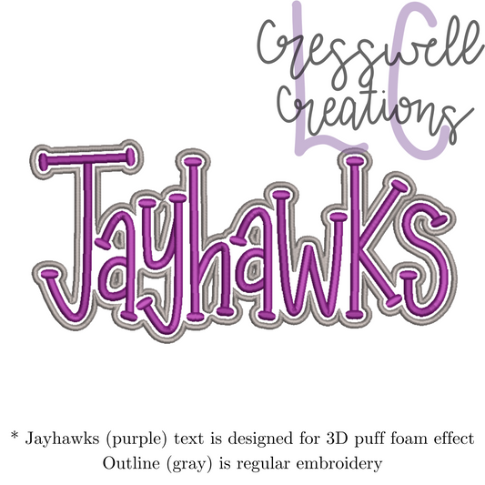 Jayhawks 3D Puff  Machine Embroidery Design