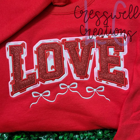LOVE with Bows Satin Stitch Double Applique
