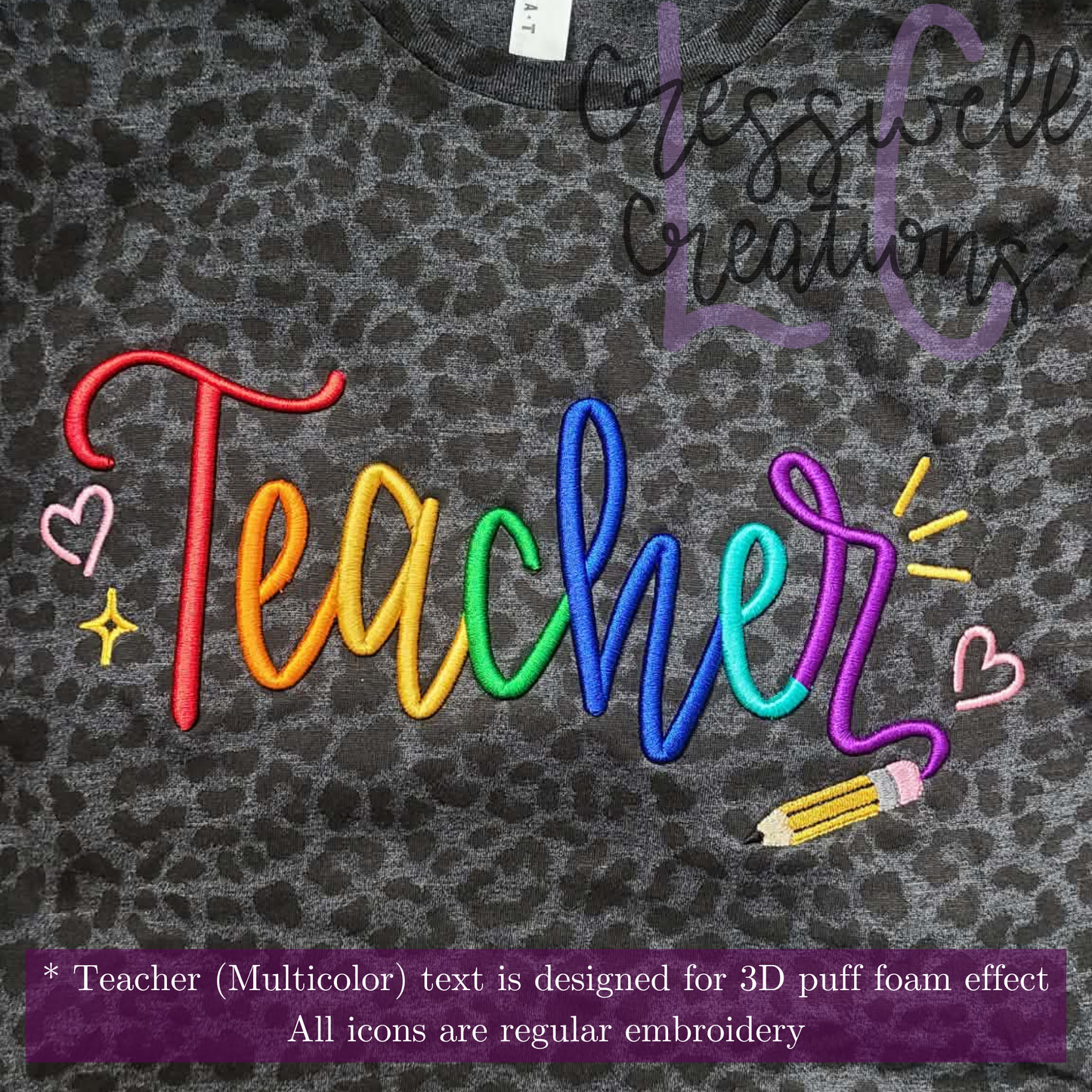 Teacher Script 3D Puff  Machine Embroidery Design