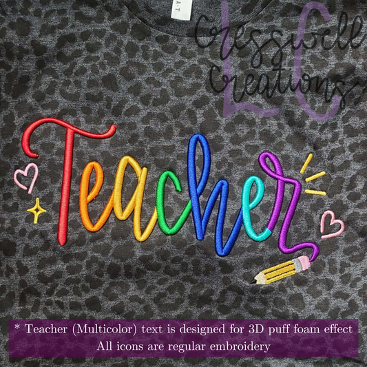 Teacher Script 3D Puff  Machine Embroidery Design