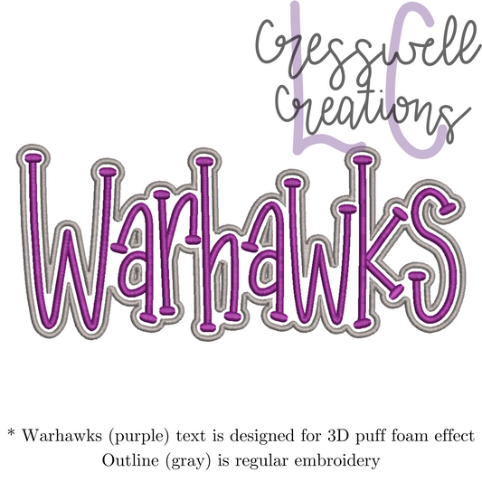 Warhawks 3D Puff  Machine Embroidery Design