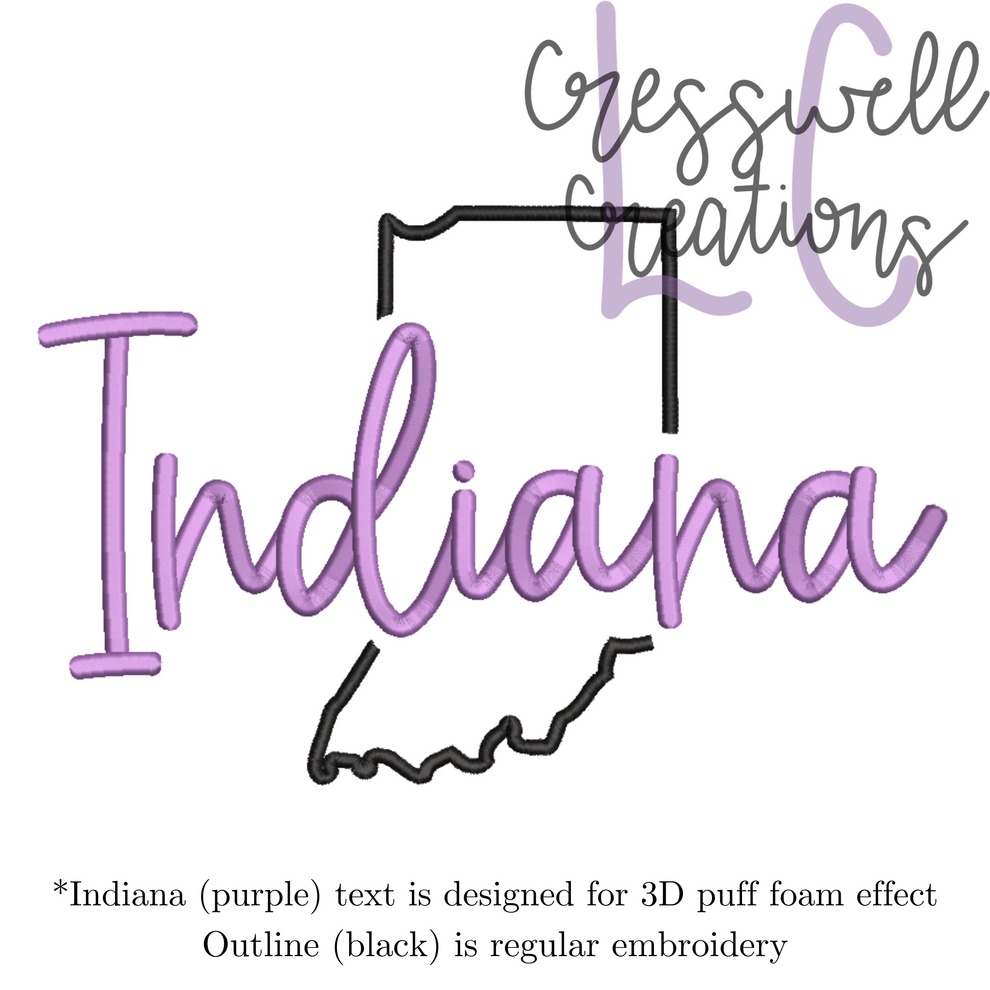Indiana State 3D Puff Machine Embroidery Design – Cresswell Creations