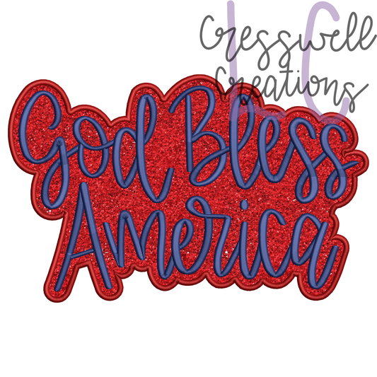 God Bless America Satin Applique Machine Embroidery Design