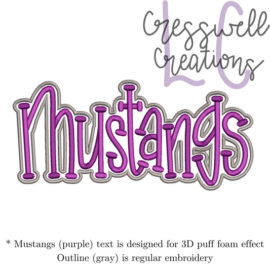 Mustangs 3D Puff  Machine Embroidery Design