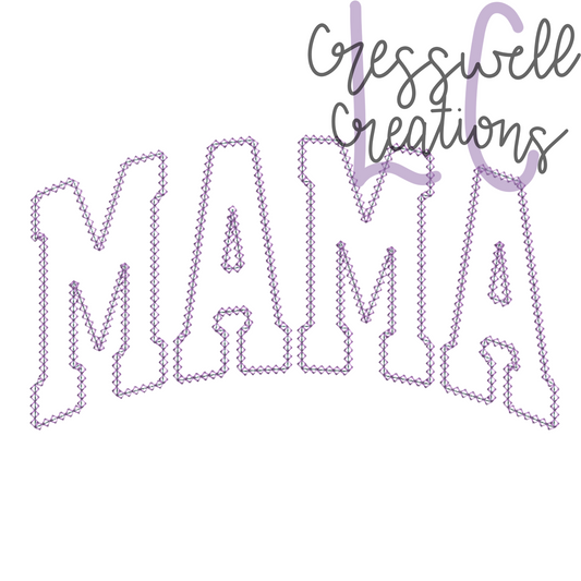 Mama Varsity Curved Diamond Stitch Applique Embroidery Design