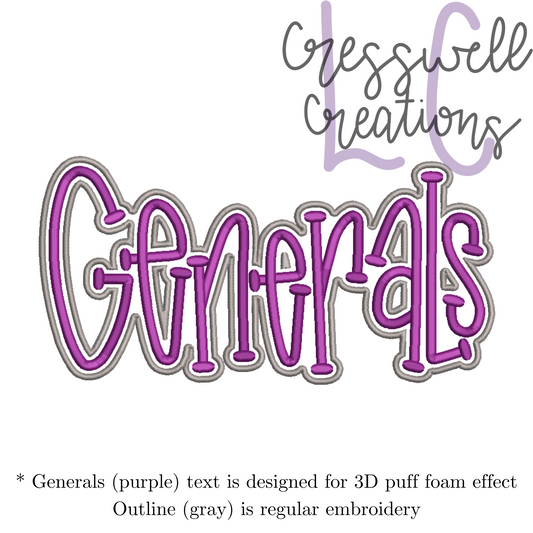 Generals 3D Puff  Machine Embroidery Design