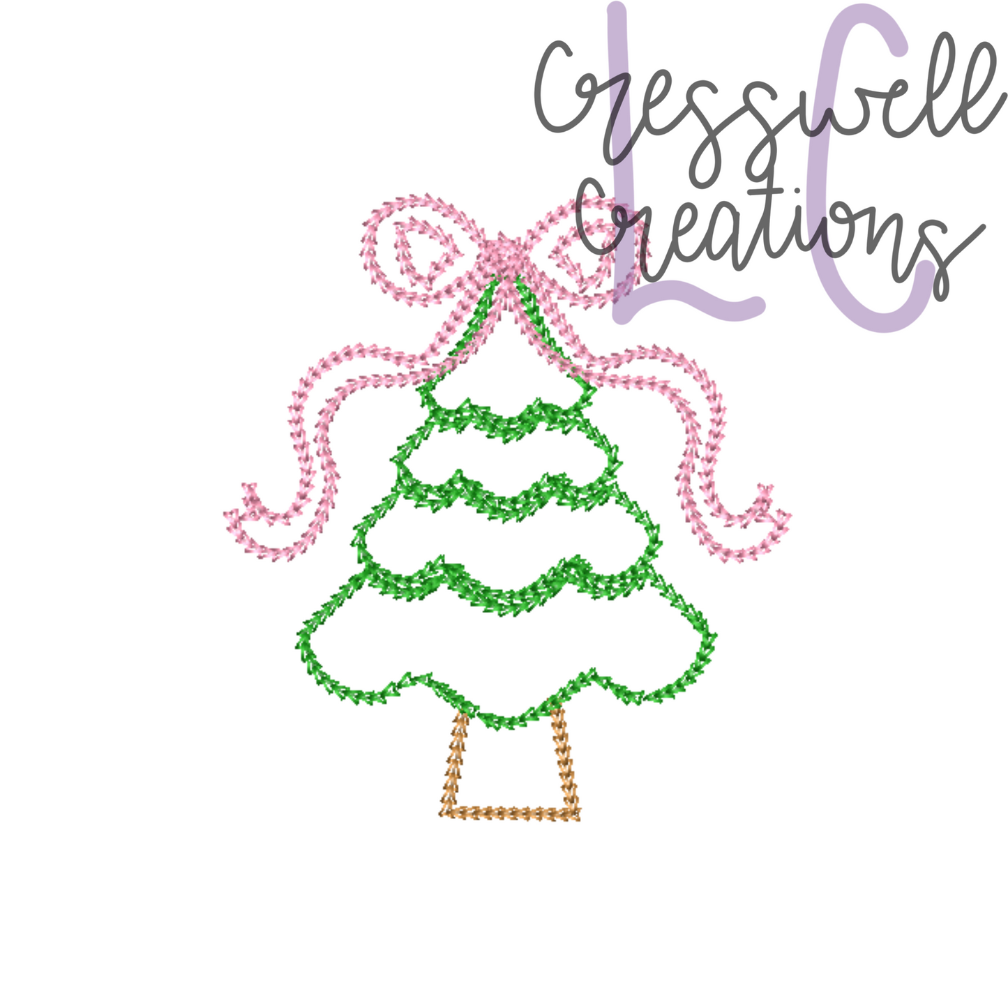 Christmas Tree with Bow Chain Stitch Machine Embroidery Design