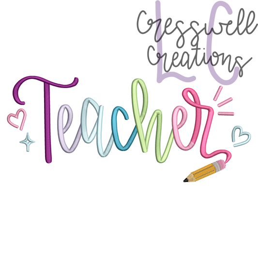 Teacher Script Machine Embroidery Design