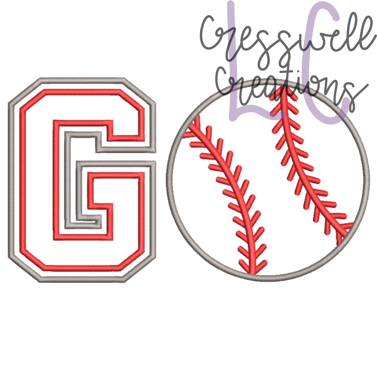 GO Baseball Applique Machine Embroidery Design