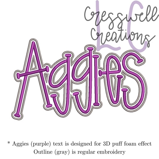 Aggies 3D Puff  Machine Embroidery Design