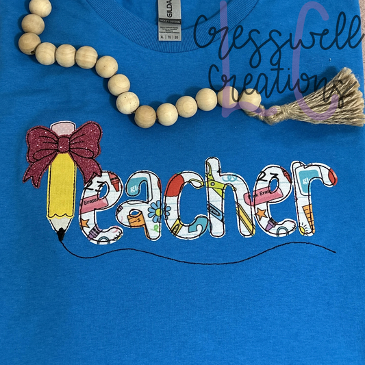 Teacher Bean Stitch Applique Embroidery Design