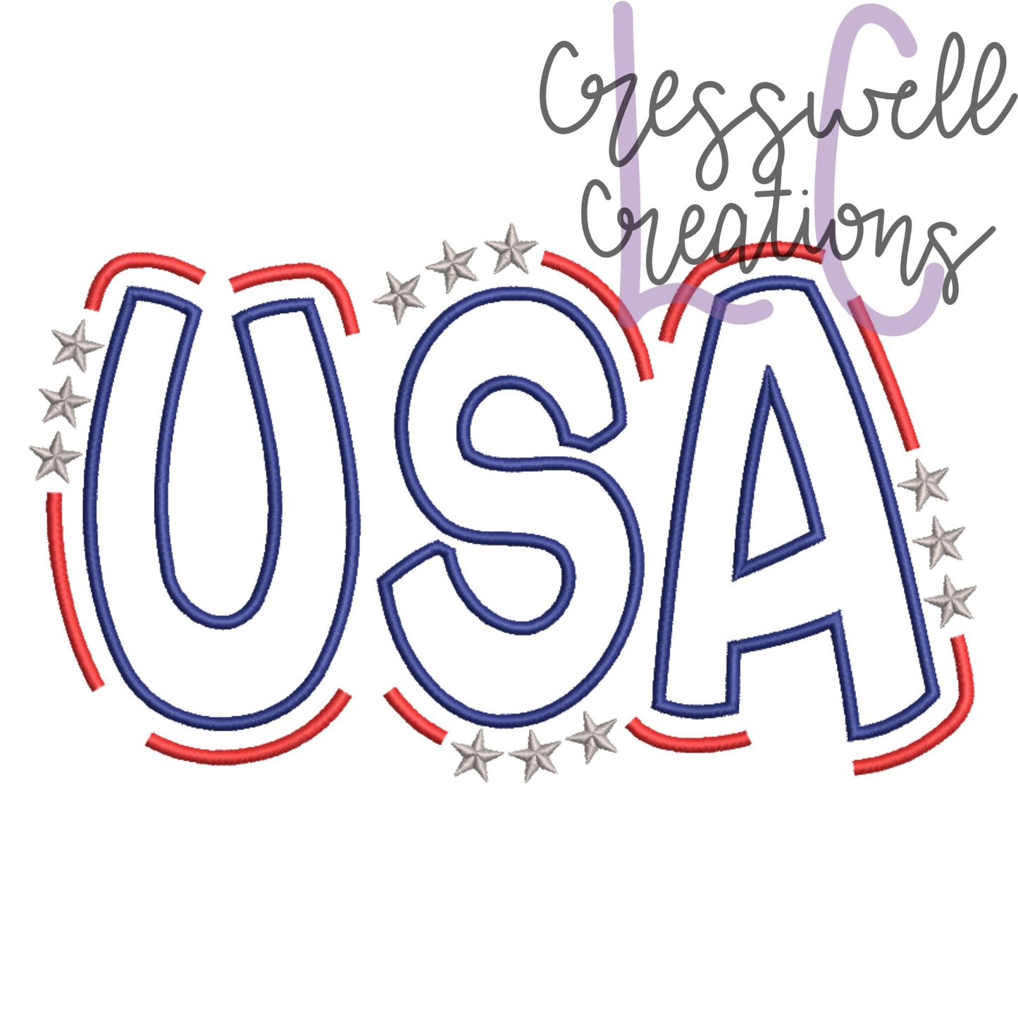 USA Doodle Outline With Stars Machine Embroidery Design