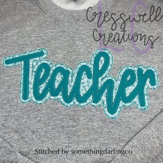 Teacher Bean Stitch Double Applique Embroidery Design