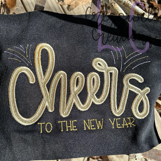 Cheers To The New Year Satin Applique Machine Embroidery Design