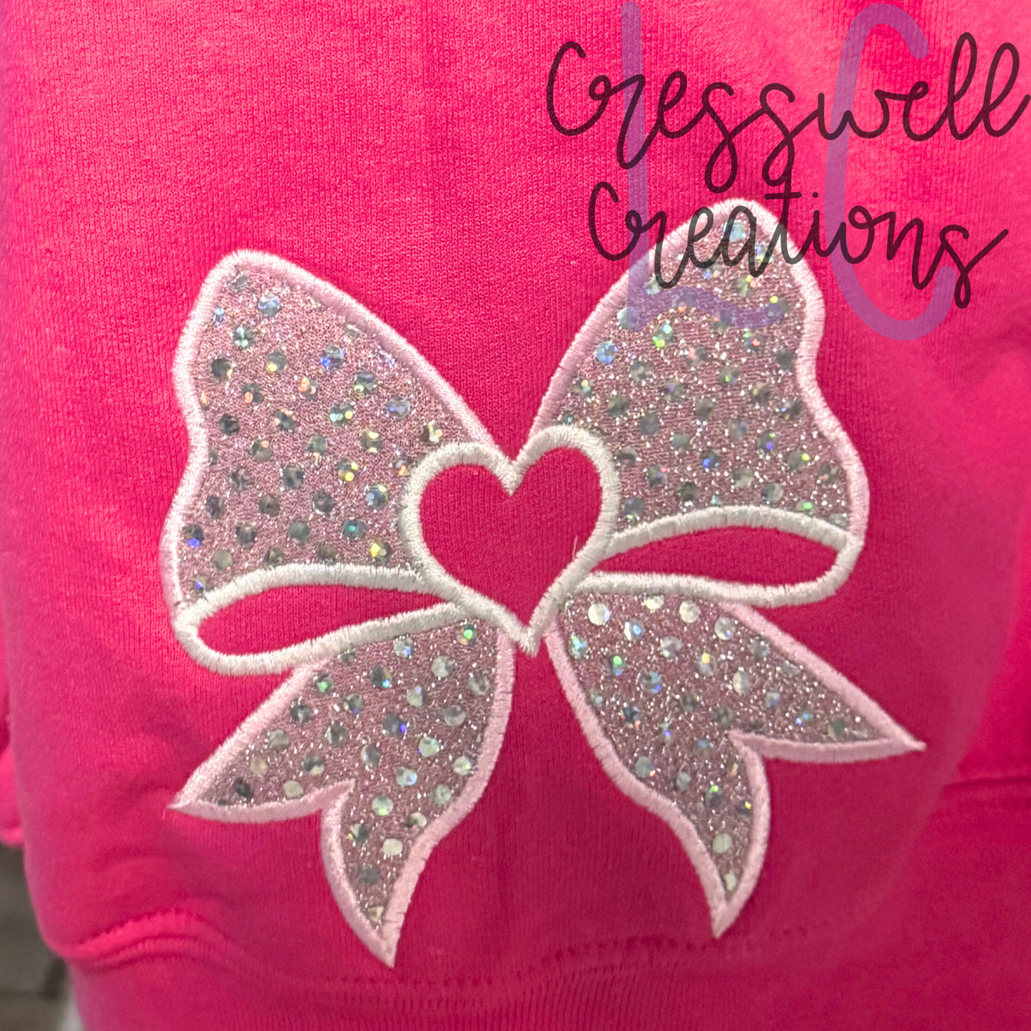 Bow with Heart Satin Applique Machine Embroidery Design