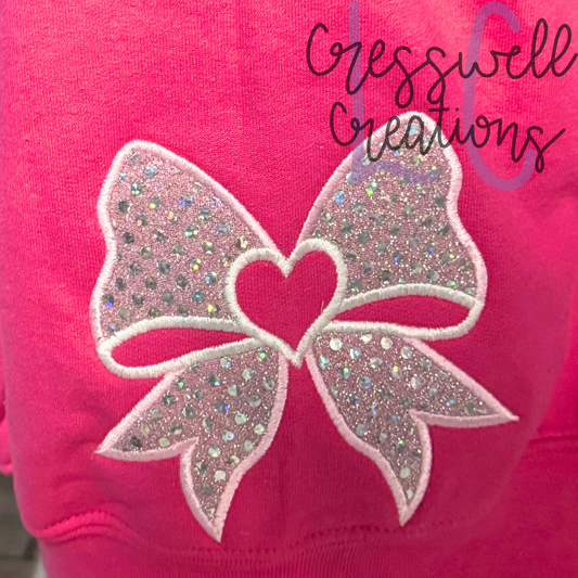 Bow with Heart Satin Applique Machine Embroidery Design