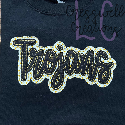 Trojans Bean Stitch Double Applique Embroidery Design