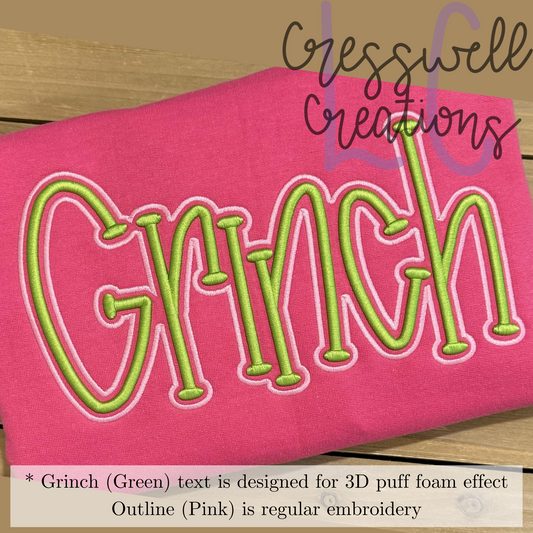 Grinch 3D Puff  Machine Embroidery Design