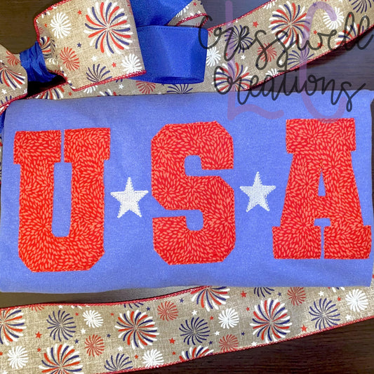 USA with Stars Bean Stitch Applique Embroidery Design