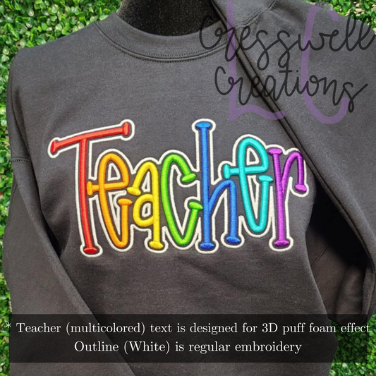 Teacher 3D Puff  Machine Embroidery Design