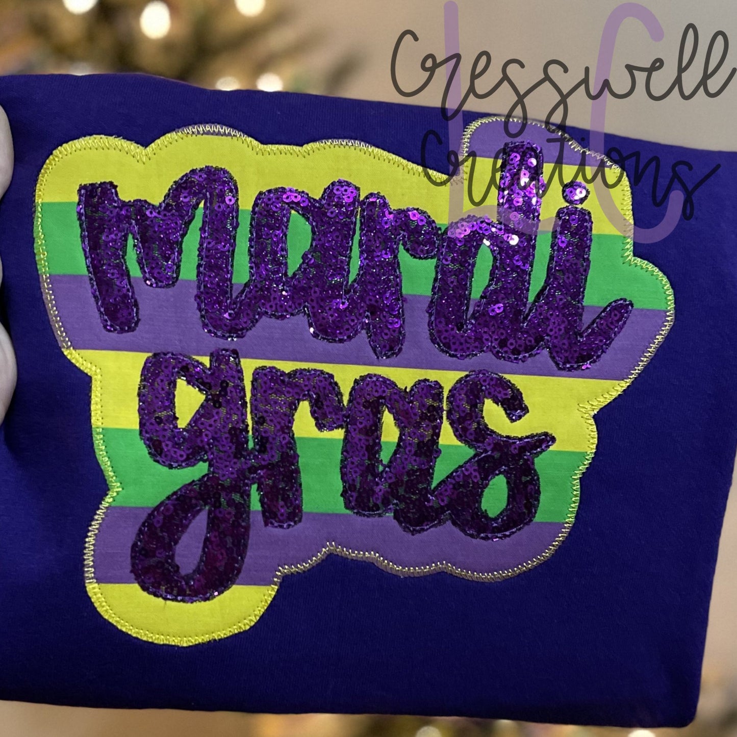 Mardi Gras Bean Stitch and Zig Zag Double Applique Machine Embroidery Design