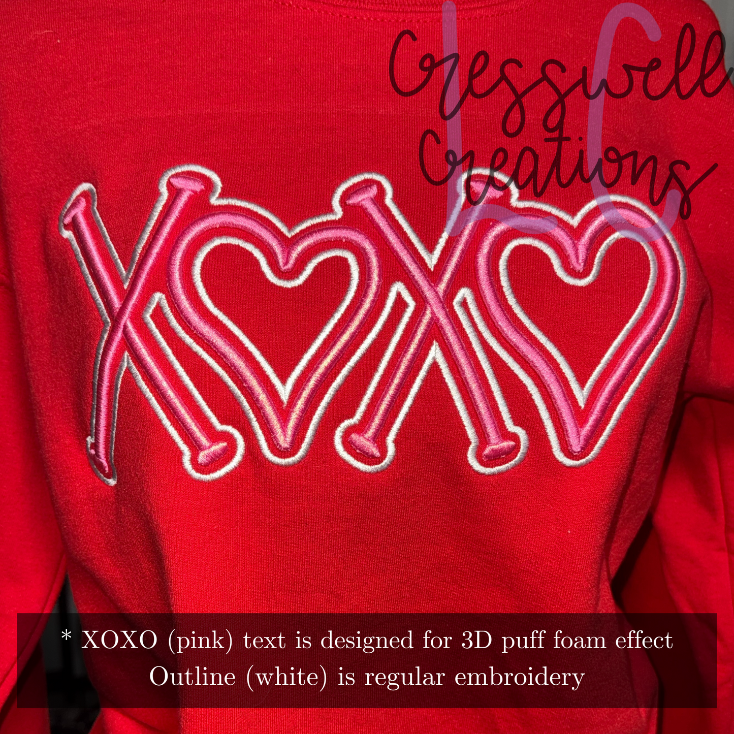 XOXO Hearts 3D Puff  Machine Embroidery Design