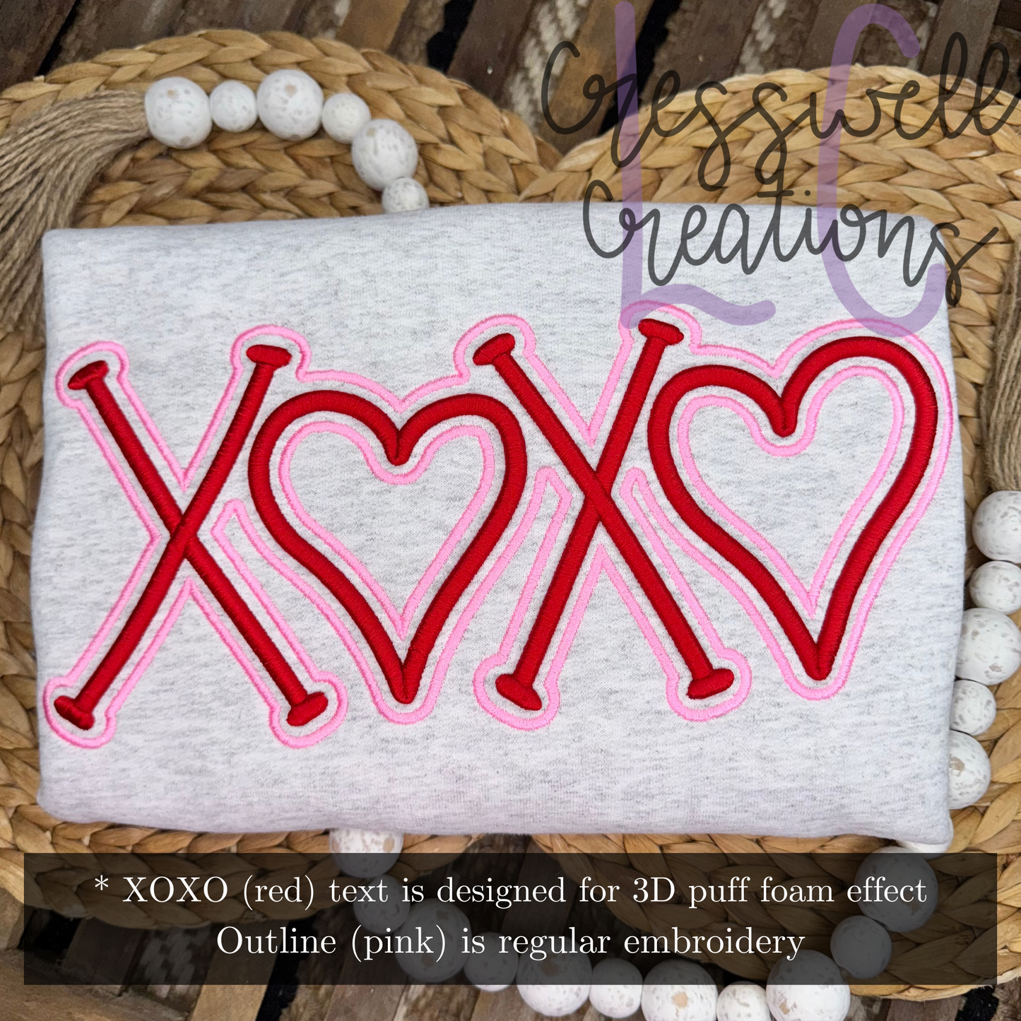 XOXO Hearts 3D Puff  Machine Embroidery Design