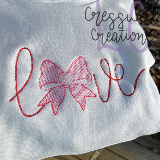 Love with Bow Sketch Fill Machine Embroidery Design