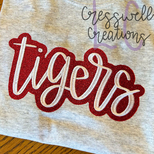 Tigers Satin Lettering With Bean Stitch Applique