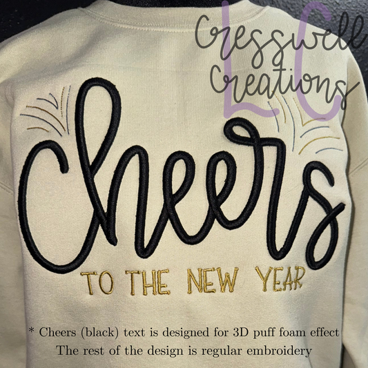 Cheers To The New Year 3D Puff Machine Embroidery Design