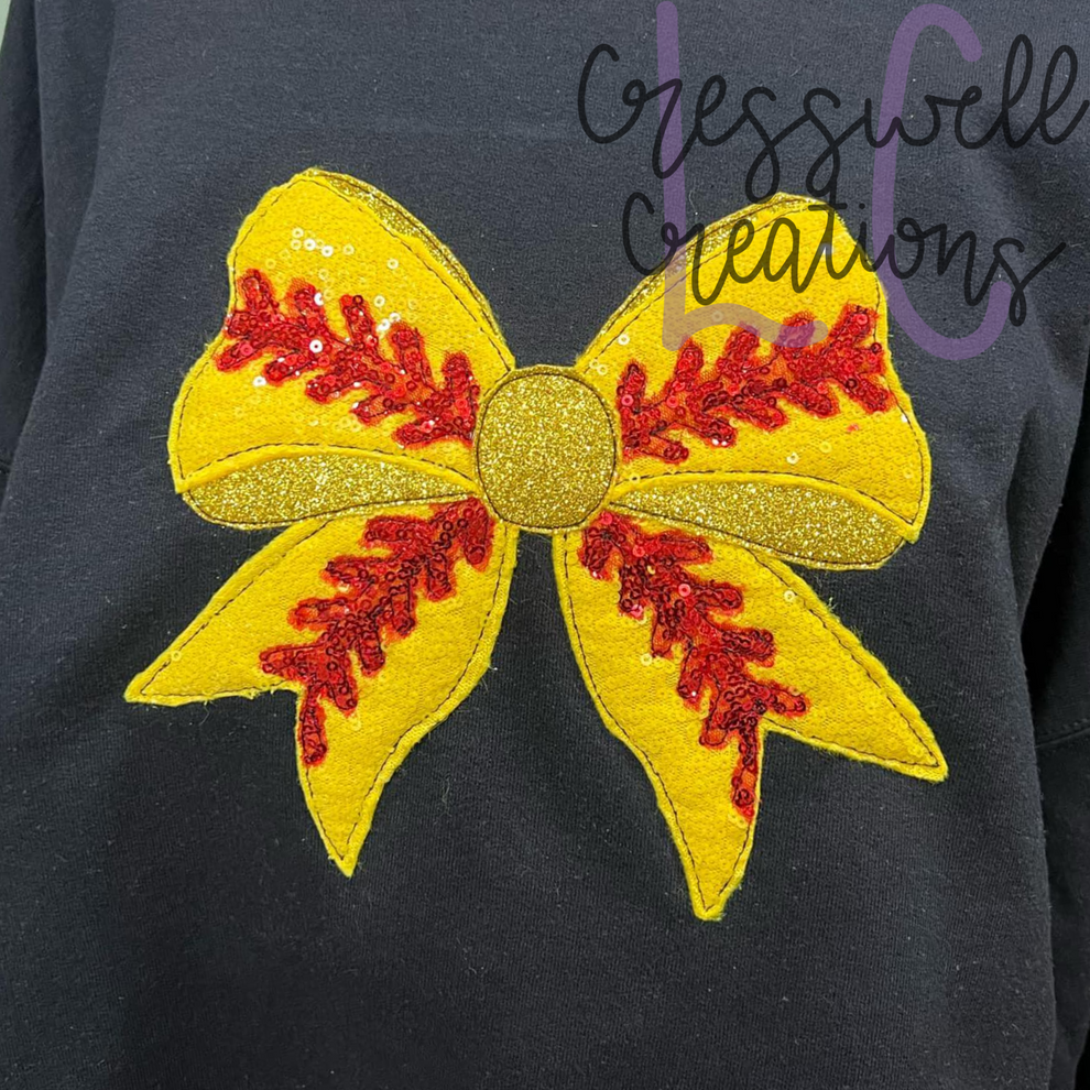 Baseball / Softball Bow Bean Stitch Applique Machine Embroidery Design ...