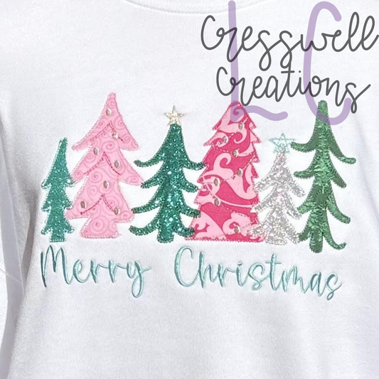 Merry Christmas with Trees Applique