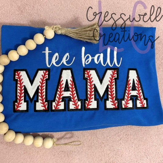 Tee Ball MAMA Applique Machine Embroidery Design // Includes Laces Design for Sleeves